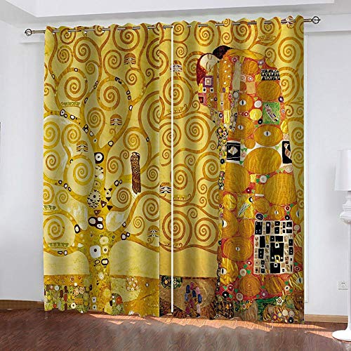 Zhyaunz Vorhänge Gustav Klimt Der Baum des Lebens 3D-Druck Vorhänge Verdunkelung Schlafzimmer Home Office Fensterdekoration 184x214cm von Zhyaunz