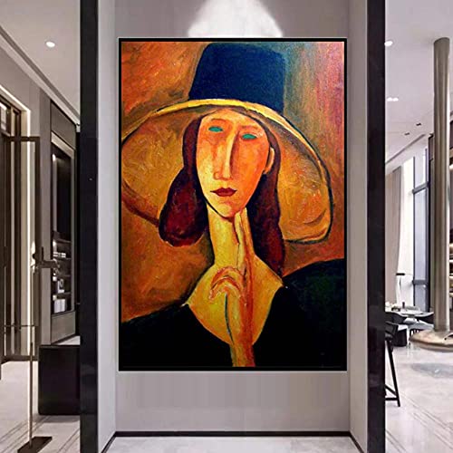 Zhyaunz DIY 5D Diamond Painting Amedeo Modigliani Portrait von Jeanne in einem großen Hut，Malerei nach Zahlen Kits，Stickerei Strass Kunst Handwerk 30x40cm von Zhyaunz