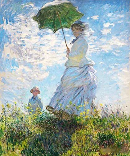 Zhyaunz DIY 5D Diamond Painting by Number Kits Frau mit Sonnenschirm Claude Monet Kreuzstich Stickerei Strass Bild Kunst Handwerk Wanddekoration 30x40cm von Zhyaunz