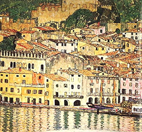 Zhyaunz DIY 5D Diamond Painting by Number Kits Landschaft am Gardasee Gustav Klimt Kreuzstich Stickerei Strass Bild Kunst Handwerk Wanddekoration 30x40cm von Zhyaunz