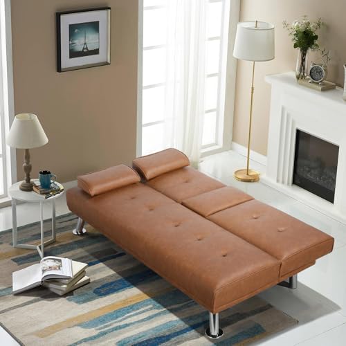 Zhyilut 3er-Sofa Schlafsofa Couch mit Tassenhalter Gästebett, Rückenlehne neigbar 105°/140°/180°, 167 x 81,5 x 75 cm, 350 KG belastbar, braun Kunstleder Zhyilut 3er-Sofa Schlafsofa Couch mit Tassenhalter Gästebett, Rückenlehne neigbar 105°/140°/180°, 167 x 81,5 x 75 cm, 350 KG belastbar, braun Kunstleder von Zhyilut