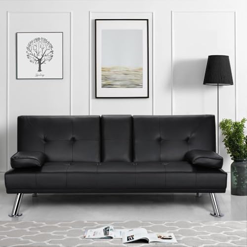 Zhyilut 3er-Sofa Schlafsofa Couch mit Tassenhalter Gästebett, Rückenlehne neigbar 105°/140°/180°, 167 x 81,5 x 75 cm, 350 KG belastbar, schwarz Kunstleder Zhyilut 3er-Sofa Schlafsofa Couch mit Tassenhalter Gästebett, Rückenlehne neigbar 105°/140°/180°, 167 x 81,5 x 75 cm, 350 KG belastbar, schwarz Kunstleder von Zhyilut