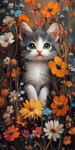 Malen Nach Zahlen Blume Katze,Malen Nach Zahlen Erwachsene Groß XXL 90x180cm,DIY Handgemalt Ölgemälde Bastelset für Anfänger mit 3 Pinseln und Acrylfarbe für Halloween Deko Geschenk,Ohne Rahmen F1-607 von Zhynfiie