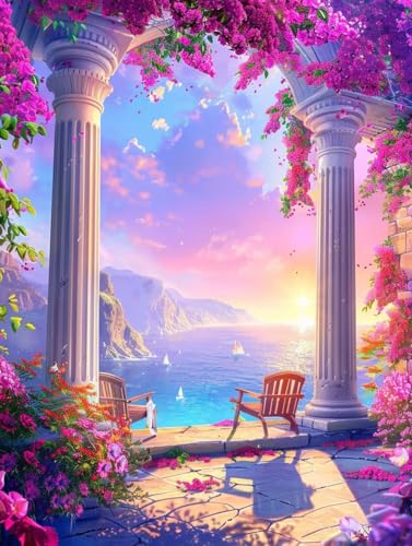 Garten Malen Nach Zahlen Blume Malen Nach Zahlen Erwachsene ohne Rahmen Handgemalt Olgemälde Set Mit 3 - Pinseln und Acrylfarbe Farbige Leinwand Paint by Numbers Adult Deko Wohnzimmer 60x80cm -t247 von Zhyolei