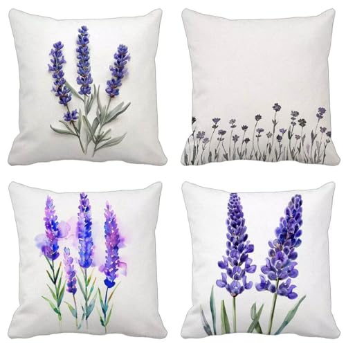 Lila Kissenbezug 50X50 4er Set, Outdoor Kissen Weich Sofakissen Lavendel Muster Design mit Verdeckter Reißverschluss für Balkon Sommer Herbst Garten Zimmer Deko Wohnzimmer, Geschenke für Frauen Y-109 Lila Kissenbezug 50X50 4er Set, Outdoor Kissen Weich Sofakissen Lavendel Muster Design mit Verdeckter Reißverschluss für Balkon Sommer Herbst Garten Zimmer Deko Wohnzimmer, Geschenke für Frauen Y-109 von Zhyolei