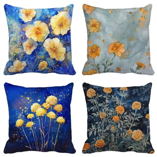 Modern Kissenbezug 45X45 4er Set, Outdoor Kissen Weich Sofakissen Blume Muster Design mit Verdeckter Reißverschluss für Balkon Sommer Herbst Garten Zimmer Deko Wohnzimmer, Geschenke für Frauen X-14T Modern Kissenbezug 45X45 4er Set, Outdoor Kissen Weich Sofakissen Blume Muster Design mit Verdeckter Reißverschluss für Balkon Sommer Herbst Garten Zimmer Deko Wohnzimmer, Geschenke für Frauen X-14T von Zhyolei