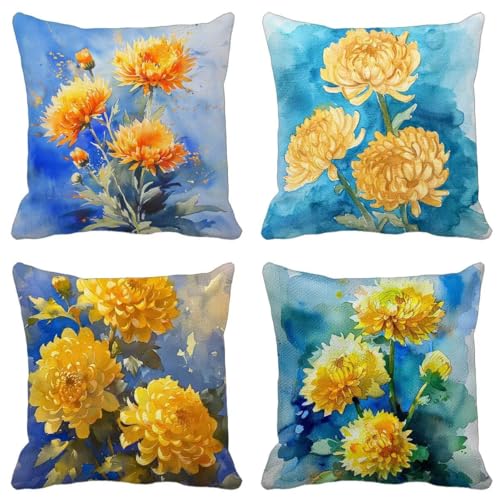 Outdoor Kissen Gelb Kissenbezug 60X60 4er Set, Outdoor Kissen Weich Couchkissen Blume Quadrat Zierkissenbezüge für Sommer Garten Balkon Stuhl Auto Zimmer Deko Aesthetic, Geschenk für Frauen E-Q7 Outdoor Kissen Gelb Kissenbezug 60X60 4er Set, Outdoor Kissen Weich Couchkissen Blume Quadrat Zierkissenbezüge für Sommer Garten Balkon Stuhl Auto Zimmer Deko Aesthetic, Geschenk für Frauen E-Q7 von Zhyolei