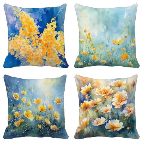 Outdoor Kissen Gelb Kissenbezug 65X65 4er Set, Outdoor Kissen Wasserfest Leinen Couchkissen Blume Quadrat Zierkissenbezüge für Sommer Garten Balkon Stuhl Auto Zimmer Deko Aesthetic, Geschenk F-218 Outdoor Kissen Gelb Kissenbezug 65X65 4er Set, Outdoor Kissen Wasserfest Leinen Couchkissen Blume Quadrat Zierkissenbezüge für Sommer Garten Balkon Stuhl Auto Zimmer Deko Aesthetic, Geschenk F-218 von Zhyolei