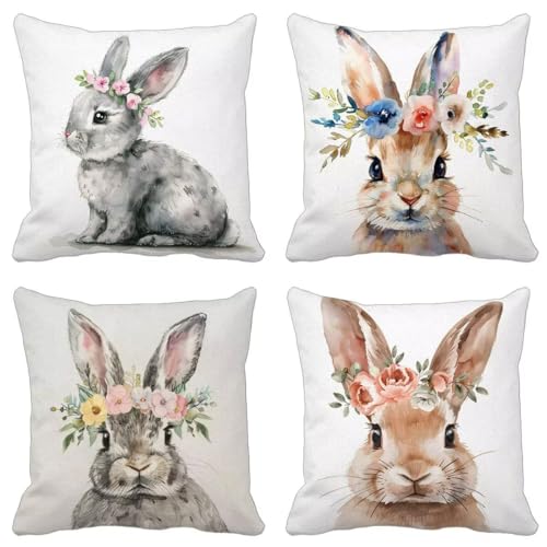 Outdoor Kissen Ländlich Kissenbezug 75X75 4er Set, Outdoor Kissen Weich Couchkissen Kaninchen Quadrat Zierkissenbezüge für Sommer Herbst Garten Balkon Stuhl Auto Zimmer Deko Aesthetic, Geschenk B-I25 Outdoor Kissen Ländlich Kissenbezug 75X75 4er Set, Outdoor Kissen Weich Couchkissen Kaninchen Quadrat Zierkissenbezüge für Sommer Herbst Garten Balkon Stuhl Auto Zimmer Deko Aesthetic, Geschenk B-I25 von Zhyolei
