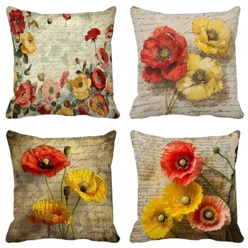 Outdoor Kissen Retro Kissenbezug 65X65 4er Set, Outdoor Kissen Wasserfest Leinen Couchkissen Blume Quadrat Zierkissenbezüge für Sommer Garten Balkon Stuhl Auto Zimmer Deko Aesthetic, Geschenk J-111 Outdoor Kissen Retro Kissenbezug 65X65 4er Set, Outdoor Kissen Wasserfest Leinen Couchkissen Blume Quadrat Zierkissenbezüge für Sommer Garten Balkon Stuhl Auto Zimmer Deko Aesthetic, Geschenk J-111 von Zhyolei
