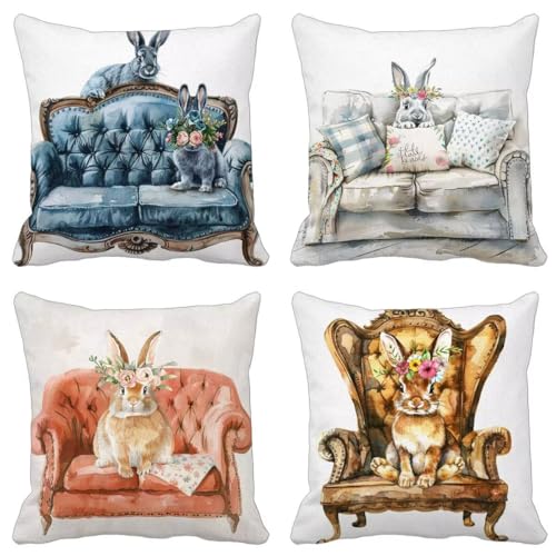Retro Kissenbezug 75X75 4er Set, Outdoor Kissen Weich Sofakissen Ländlich Muster Design mit Verdeckter Reißverschluss für Balkon Sommer Herbst Garten Zimmer Deko Wohnzimmer, Geschenke für Frauen S-16W Retro Kissenbezug 75X75 4er Set, Outdoor Kissen Weich Sofakissen Ländlich Muster Design mit Verdeckter Reißverschluss für Balkon Sommer Herbst Garten Zimmer Deko Wohnzimmer, Geschenke für Frauen S-16W von Zhyolei