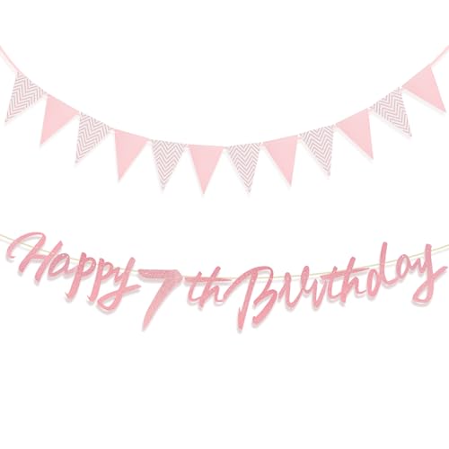 Zi Lan Glitzernde Rose Gold 7th Happy Birthday Banner mit rosa Banner von Zi Lan