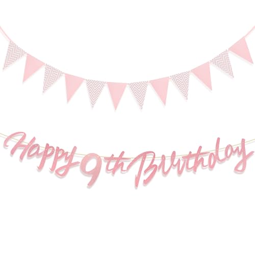 Zi Lan Glitzernde Rose Gold 9th Happy Birthday Banner mit rosa Banner Zi Lan Glitzernde Rose Gold 9th Happy Birthday Banner mit rosa Banner von Zi Lan