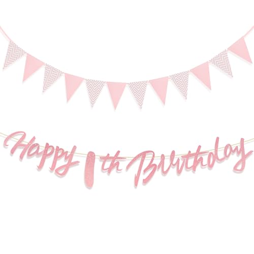 Zi Lan Glitzerndes Roségold 1. Happy Birthday Banner mit rosa Banner Zi Lan Glitzerndes Roségold 1. Happy Birthday Banner mit rosa Banner von Zi Lan