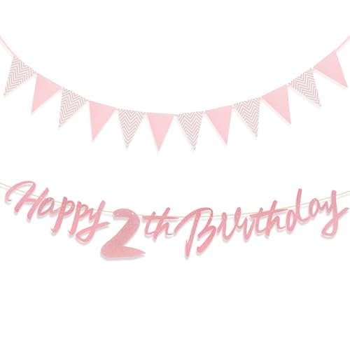 Zi Lan Glitzerndes Roségold 2nd Happy Birthday Banner mit rosa Banner Zi Lan Glitzerndes Roségold 2nd Happy Birthday Banner mit rosa Banner von Zi Lan