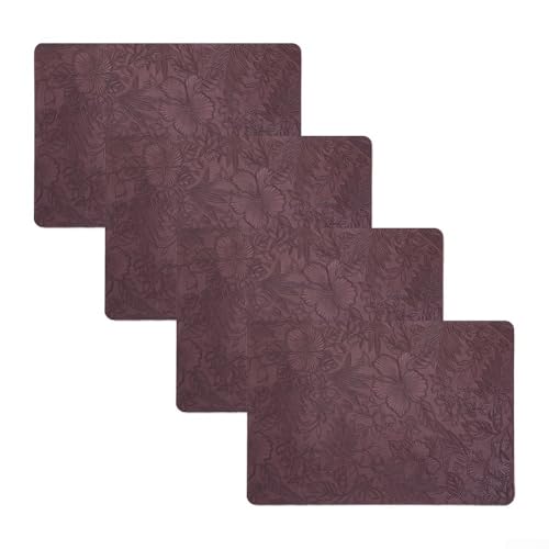 Doppelseitiges Platzset aus PU-Leder, Blumenmuster, 4-teiliges Set für Esszimmer, Hitzeschutz und Wasserbeständigkeit (braun) von ZiStarlilife