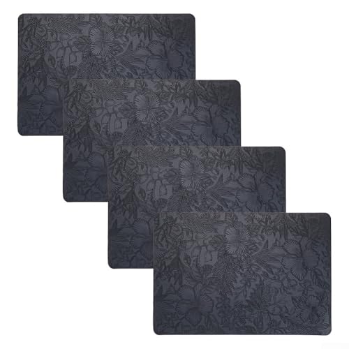 Doppelseitiges Platzset aus PU-Leder, Blumenmuster, 4-teiliges Set für Esszimmer, Hitzeschutz und Wasserbeständigkeit (schwarz) von ZiStarlilife