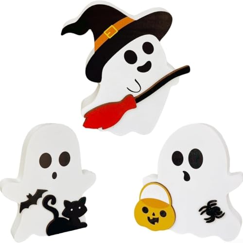 Halloween Holzschilder 3er Set mit Kürbis und Hexe Themed Dekorative Designs, für Festliche zu Hause oder am Arbeitsplatz von ZiStarlilife