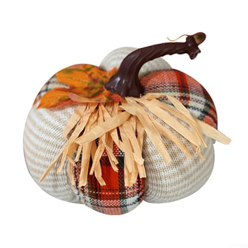 Kürbis-Ornamente aus Stoff mit einem charmanten herbstlichen Design zur Dekoration während Thanksgiving und Halloween, hergestellt aus Stoff und Strickmaterialien (weiß) von ZiStarlilife