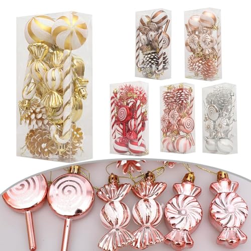 Lebendige Kunststoff-Süßigkeiten-Ornamente, 13-teiliges Set, um Ihren Weihnachtsbaum und Ihr Zuhause zu verschönern (rot) von ZiStarlilife