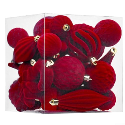 Weihnachtskugel-Set beflockt mit 28 Ornamenten aus Styropor zum Dekorieren von Bäumen und Veranstaltungsorten im Innenbereich, inklusive praktischen Aufhängeschlaufen (Weinrot) von ZiStarlilife