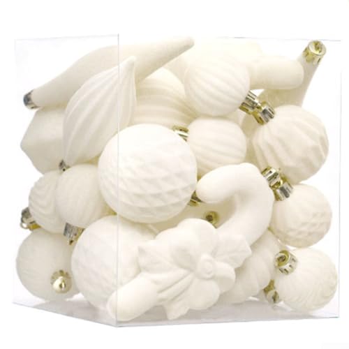 Weihnachtskugel-Set beflockt mit 28 Ornamenten aus Styropor zum Dekorieren von Bäumen und Veranstaltungsorten im Innenbereich, inklusive praktischen Aufhängeschlaufen (beige) von ZiStarlilife