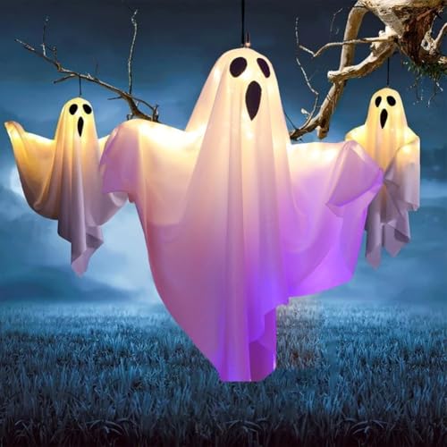 ZiStarlilife 3 Stück Halloween-Hexengeister hängende LED-Dekorationen warmweiße Lichter mit gruseligem Gesicht für Garten Terrasse Rasen Party Outdoor Halloween-Dekoration (Lichter in orange) von ZiStarlilife