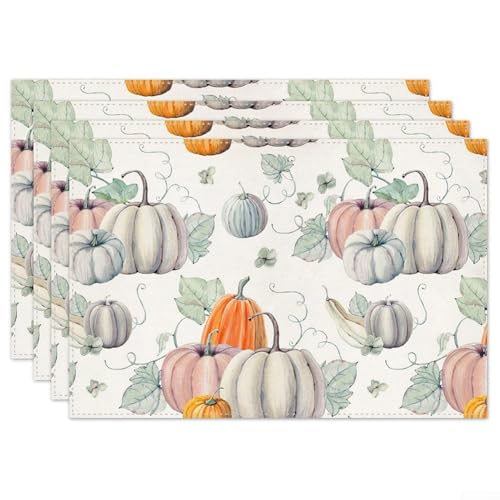 ZiStarlilife 4 Stück Thanksgiving Halloween Tischsets 45,7 x 30,5 cm Kürbis Ahornblatt Druck Polyester Leinen Tischsets für Herbst Ernte Party Esszimmer Dekor (A) von ZiStarlilife