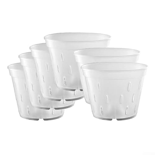 ZiStarlilife 5 transparente Kunststoff-Orchideentöpfe mit Drainagelöchern und Untersetzern, 17 cm, Pflanzenbehälter für den Innenbereich, transparentes Blumentopf-Set für Wurzelwachstum (A) von ZiStarlilife