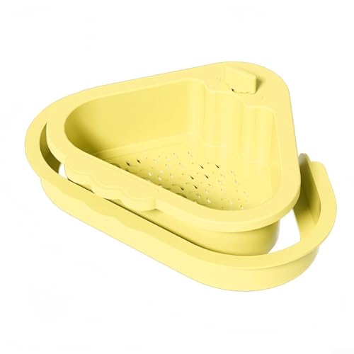 ZiStarlilife Abflusssiebkorb zum Aufhängen, Eck-Spülbeckensieb, mit automatischem Ablasskorb und Schwammhalter für die Küchenorganisation (gelb) von ZiStarlilife