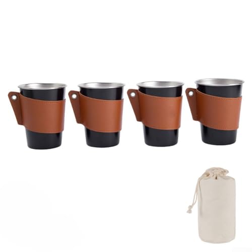ZiStarlilife Campingbecher-Set, 304 Edelstahl, stapelbar, mit Lederhülle, tragbare Trinkbecher für Outdoor-Wandern, Reisen, Schwarz, 4 Stück ZiStarlilife Campingbecher-Set, 304 Edelstahl, stapelbar, mit Lederhülle, tragbare Trinkbecher für Outdoor-Wandern, Reisen, Schwarz, 4 Stück von ZiStarlilife