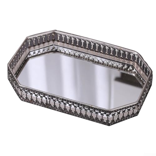 ZiStarlilife Dekorativer Vintage-Spiegel, Metall-Tablett, Kosmetik-Organizer für Badezimmer, Schlafzimmer, Wohnzimmer, Couchtisch, Aufbewahrungshalter mit Wandbehang Design (A) von ZiStarlilife