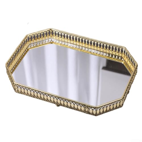 ZiStarlilife Dekorativer Vintage-Spiegel, Metall-Tablett, Kosmetik-Organizer für Badezimmer, Schlafzimmer, Wohnzimmer, Couchtisch, Aufbewahrungshalter mit Wandbehang Design (D) von ZiStarlilife