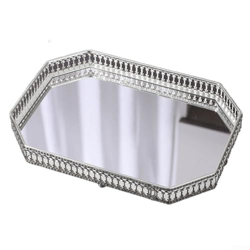 ZiStarlilife Dekorativer Vintage-Spiegel, Metall-Tablett, Kosmetik-Organizer für Badezimmer, Schlafzimmer, Wohnzimmer, Couchtisch, Aufbewahrungshalter mit Wandbehang Design (E) von ZiStarlilife