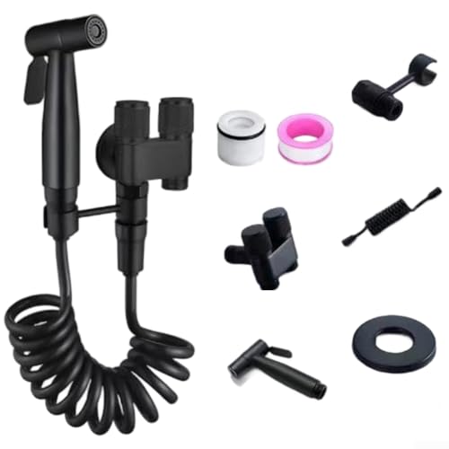 ZiStarlilife Edelstahl-WC-Bidet-Sprüh-Set mit Doppelregelventil und einstellbarem Wasserdruck, Hand-Bidet-Sprüh-Set mit Schlauch und Halterung (schwarz) von ZiStarlilife