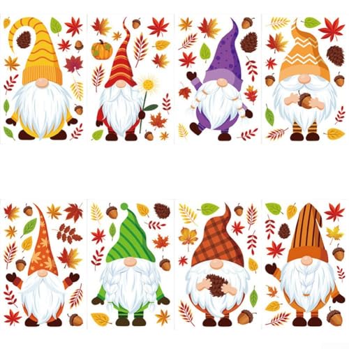 ZiStarlilife Fensteraufkleber Thanksgiving Herbst Ahornblatt Fensteraufkleber 6/8 Blatt Wasserdicht PVC Statisch Haftet Türkei Zwerg Herbst Dekorationen für Home Office (Herbst Ahorn) von ZiStarlilife