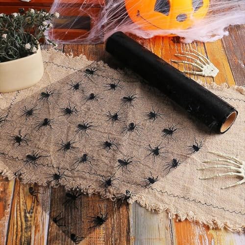 ZiStarlilife Halloween-Tischläufer-Set mit 3 durchsichtigen Netzstoffen, 27,9 x 274,4 cm, zuschneidbar als Platzsets, Spinnennetz-Muster für Esstisch, Party-Dekoration (Spinne) von ZiStarlilife