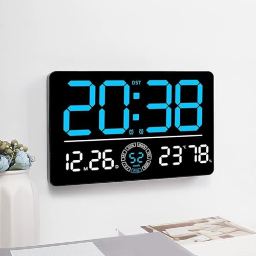 ZiStarlilife LED-Wanduhr, digital, großer Bildschirm mit einstellbarer Helligkeit, Temperatur, Datum, Woche, Anzeige und Wecker, Fernbedienung für Wohnzimmer, Büro (blau) von ZiStarlilife