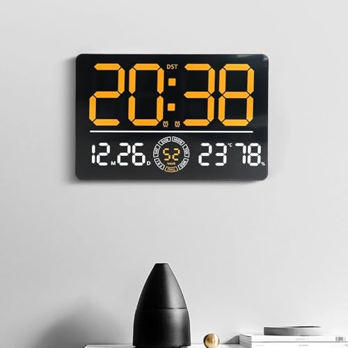 ZiStarlilife LED-Wanduhr, digital, großer Bildschirm mit einstellbarer Helligkeit, Temperatur, Datum, Woche, Anzeige und Wecker, Fernbedienung für Wohnzimmer, Büro (orange) von ZiStarlilife