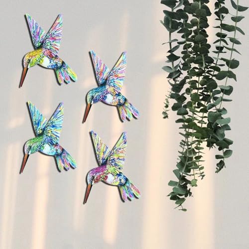 ZiStarlilife Metall Kolibri Wanddekoration Garten Ornamente Outdoor 26 x 22 cm Eisen hängende Skulptur für drinnen und draußen Garten Veranda Terrasse Zaun Ornamente (4 Stück) von ZiStarlilife