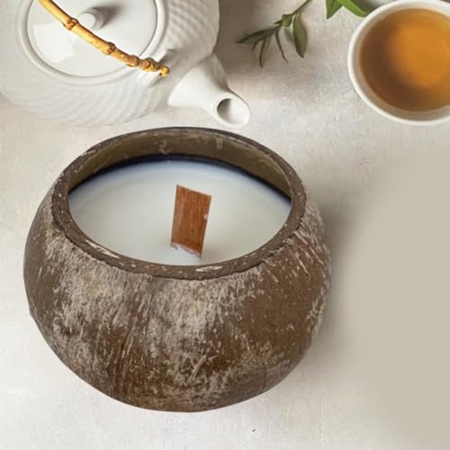ZiStarlilife Natürliche Kokosnussschalen-Kerzenhalter mit Aromatherapie-Kerzen, handgefertigt, umweltfreundlich, Kerzenbecher für Heimdekoration, 9–11 cm Durchmesser (Jasmin-Geschmack) von ZiStarlilife