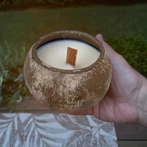 ZiStarlilife Natürliche Kokosnussschalen-Kerzenhalter mit Aromatherapie-Kerzen, handgefertigt, umweltfreundlich, Kerzenbecher für Heimdekoration, 9–11 cm Durchmesser (Kokosnussgeschmack) von ZiStarlilife
