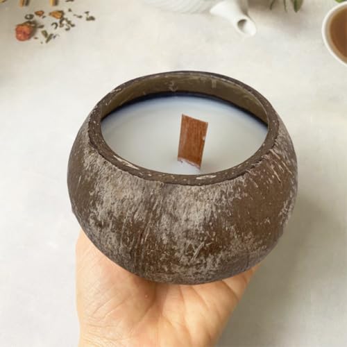 ZiStarlilife Natürliche Kokosnussschalen-Kerzenhalter mit Aromatherapie-Kerzen, handgefertigt, umweltfreundlich, Kerzenbecher für Heimdekoration, 9–11 cm Durchmesser (Rosengeschmack) von ZiStarlilife