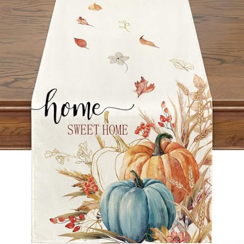 ZiStarlilife Thanksgiving Tischläufer 33 x 183 cm Kürbisblatt-Druck Leinen Tischdecke Herbst Ernte Dekoration für Küche Esszimmer Couchtisch (C) von ZiStarlilife