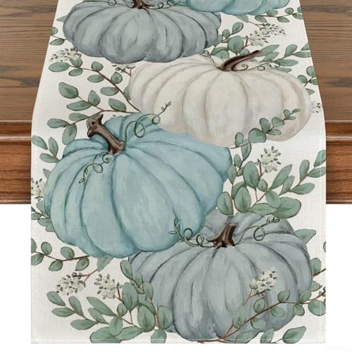ZiStarlilife Thanksgiving Tischläufer 33 x 183 cm Kürbisblatt-Druck Leinen Tischdecke Herbst Ernte Dekoration für Küche Esszimmer Couchtisch (D) von ZiStarlilife