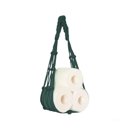 ZiStarlilife Toilettenpapierhalter aus handgewebtem Baumwollseil, Wandhalterung, Aufbewahrungstasche, Makramee, Zeitschriftenständer, Badezimmer-Organizer, mit natürlichen Holzdetails (dunkelgrün) von ZiStarlilife