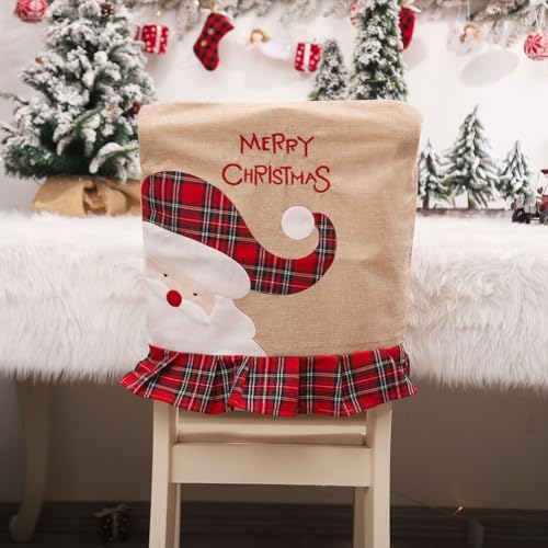 ZiStarlilife Weihnachtliche Stuhlhussen Weihnachten Elch bestickt Stuhlbezug Esszimmer Urlaub Dekoration 48 x 52 cm festliche Party Dekor für Standardstühle (3) von ZiStarlilife