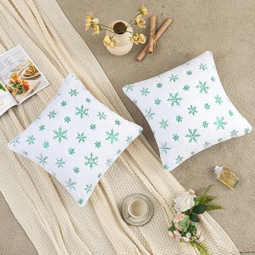 ZiStarlilife Weihnachtskissenbezüge, Weihnachts-Kissenbezug, 45,7 x 45,7 cm, Folien-Schneeflocken, kurzer Plüsch, dekorativer Kissenbezug für Sofa, Bett, Urlaubsdekoration (B) von ZiStarlilife