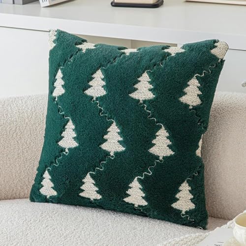 ZiStarlilife Weihnachtskissenbezüge Weihnachtsbaum bestickt Wurfkissenbezug Polyester Plüsch Kissenbezug Urlaubsdekoration ohne Einsatz 45,7 x 45,7 cm (grün) von ZiStarlilife