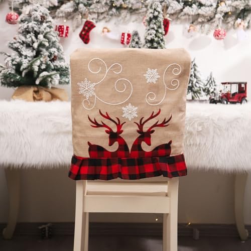 ZiStarlilife Weihnachtsstuhlhussen Weihnachten Elch bestickt Stuhlbezug Esszimmer Urlaub Dekoration 48 x 52 cm Festliche Party Dekor für Standardstühle (1) von ZiStarlilife